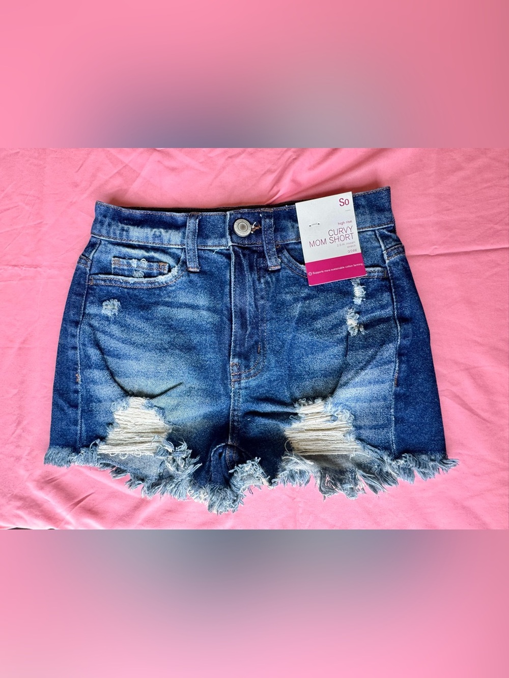 SO Distressed High-Rise Mom Jean Shorts - Blue